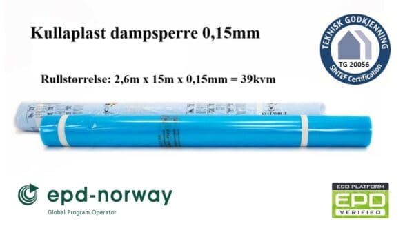 Kullaplast dampsperre 2,6m x 15m x 0,15mm- 39 kvm