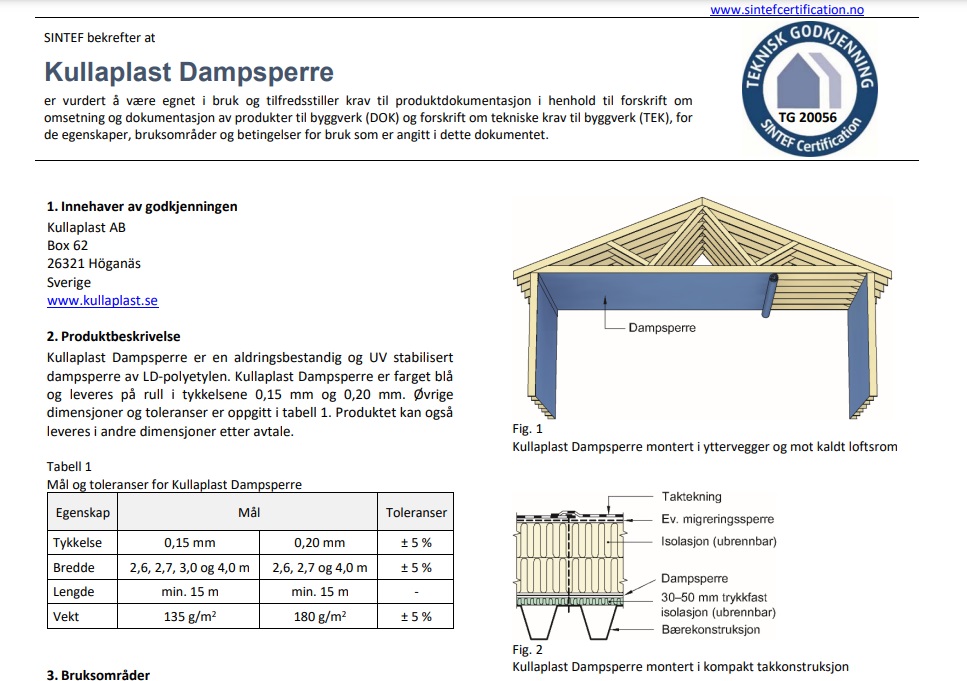 Kullaplast Dampsperre 2 6m X 15m X 0 2mm 39 Kvm Byggtrade AS